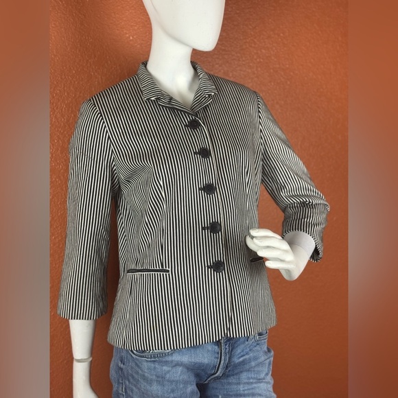 Chaps Jacket Sz 8 Womens Black and White Stripe Lined Blazer - Picture 3 of 15